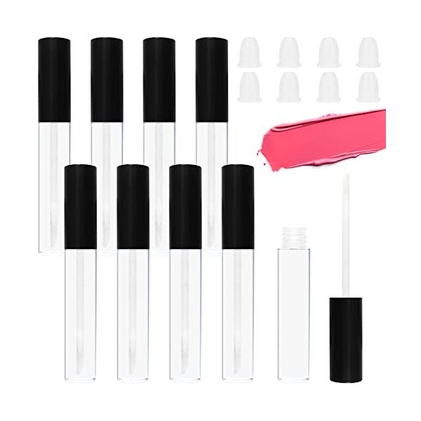 INHEMING Lot de 8 mini tubes vides transparents de 10 ml pour gloss à lèvres, baumes à lèvres avec bouchon pour produits cosm