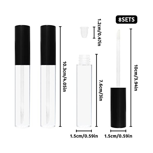 INHEMING Lot de 8 mini tubes vides transparents de 10 ml pour gloss à lèvres, baumes à lèvres avec bouchon pour produits cosm