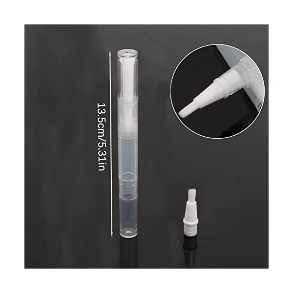 Lot de 2 stylos à huile vides pour cuticules - Transparents - 3 ml - Rechargeable avec pointe pinceau - Applicateurs cosmétiq