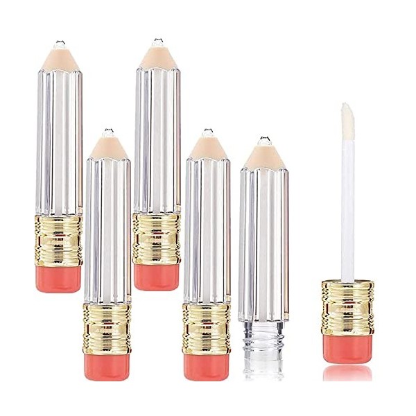 Lot de 6 tubes vides en forme de crayon pour gloss à lèvres - Mini conteneurs portables pour femme et fille - Rose et blanc