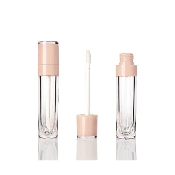 COSIDEA Lot de 50 tubes vides rechargeables de 6 ml avec baguette, conteneurs ronds pour gloss à lèvres roses, kit de fabrica