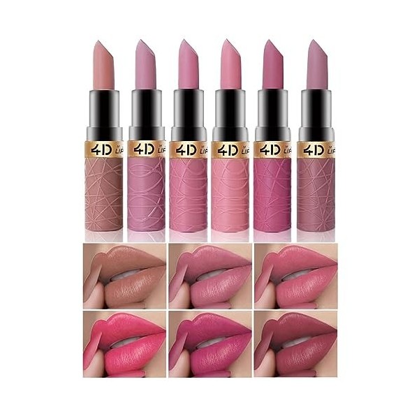 Matte Lipstick Set de 6 rouges à lèvres, nude, rose, café et brun imperméable à leau, formule de rouge à lèvres longue durée