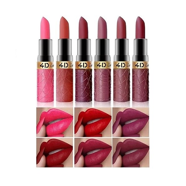 Matte Lipstick Set de 6 rouges à lèvres, nude, rose, café et brun imperméable à leau, formule de rouge à lèvres longue durée