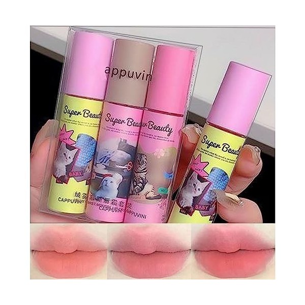 Sitovely 3Pcs Velouté Mousse Mat Rouge à lèvres Doux Lisse Boue à lèvres, Matte Lipstick, Lip Gloss,Hautement Pigmenté Brilla