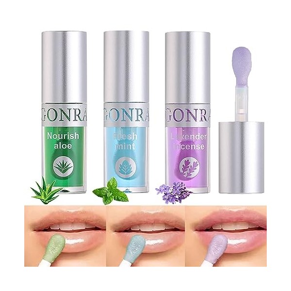 Sitovely Hydratant Huile pour les Lèvres, 3Pcs Fruits Brillant à lèvres Moisturizing, Big Brush Head Plumping Lip Glow Oil Li