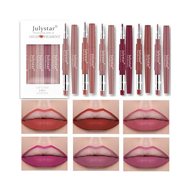 RoseFlower 12 couleurs Crayon Lipstick Lipliner Set, Non-Stick Cup Matte Lipstick Pen Imperméable à l’eau Longue Durée Velvet