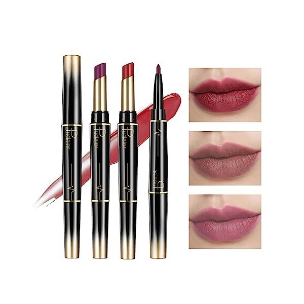 RoseFlower 12 couleurs Crayon Lipstick Lipliner Set, Non-Stick Cup Matte Lipstick Pen Imperméable à l’eau Longue Durée Velvet