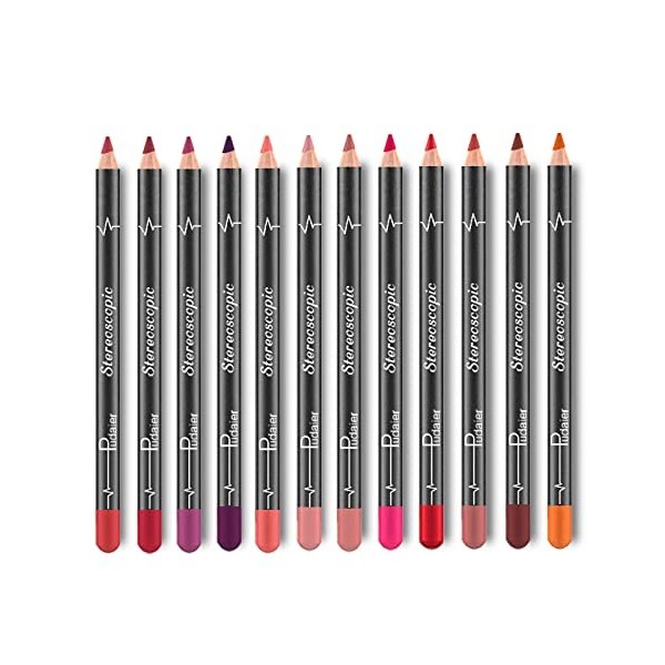 Beteligir Crayon à lèvres 12 couleurs imperméable à leau non marquant Matt Velvet Lipstick Pen, Matte Lip Liner Pencil Set, 