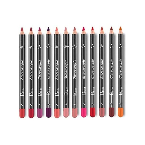 Beteligir Crayon à lèvres 12 couleurs imperméable à leau non marquant Matt Velvet Lipstick Pen, Matte Lip Liner Pencil Set, 