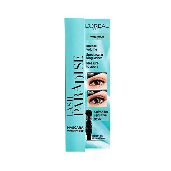 2 x LOréal Paris Lash Paradise Waterproof Mascara Volumisant et Extensible Formule Yeux Sensibles Couleur Noir - 2 Mascara