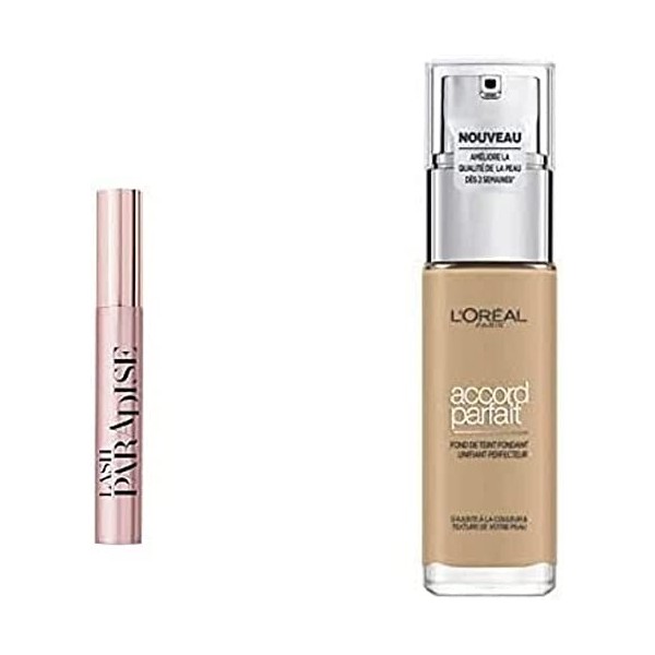 LOréal Paris – Duo Teint & Yeux – Fond de Teint Fluide Accord Parfait Beige Doré 3.D + Mascara Paradise extra black