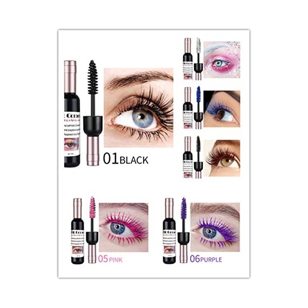 MKNZOME Mascara Waterproof, Mascara Effet Faux Cils Extensions de Cils Mangas, Mascara Couleur Bouteille de Vin Rouge, Longue