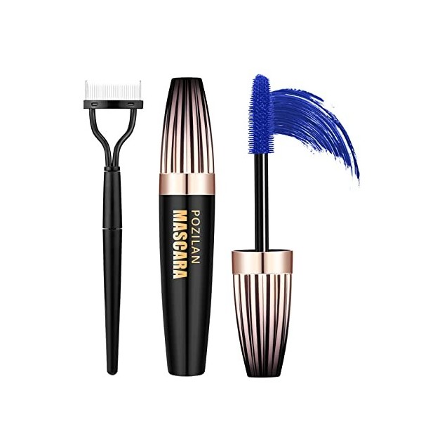 4D Silk Fiber Lash Mascara Waterproof Blue with Eyelash Comb Set, Colored Mascara for Eyelashes Blue Makeup - Lengthening, Vo