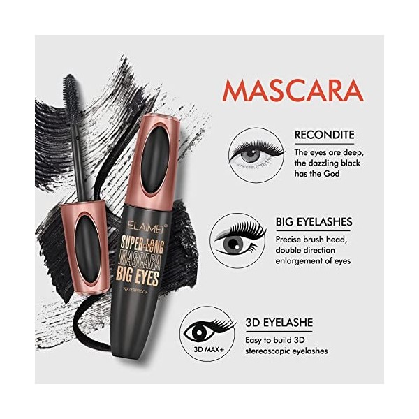 4D Maquillage Mascara, Mascara Vegan et Bio Noir avec de lHuile dArgan, Naturel, Cruelty Free, Volumisant, Allongeant, Aux 