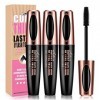 3 Pièces 4D Mascara Noir En Fibre De Soie, Cils Plus Longs Et Plus épais, Imperméables, Sans Grumeaux, Durables, Anti-maculag