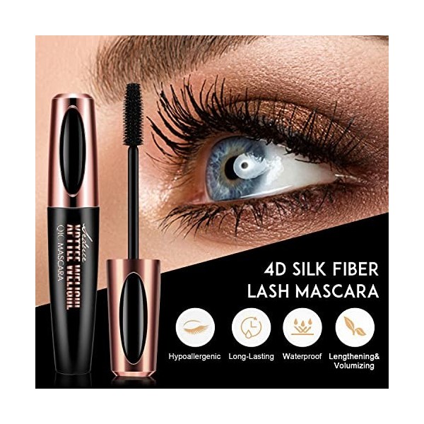 3 Pièces 4D Mascara Noir En Fibre De Soie, Cils Plus Longs Et Plus épais, Imperméables, Sans Grumeaux, Durables, Anti-maculag