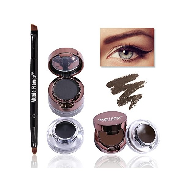 Music Flower Gel Eyeliner & Pommade Sourcil, Gel Pour Les Yeux de Maquillage Pour Les Yeux Longue Durée Waterproof Noir et Ma