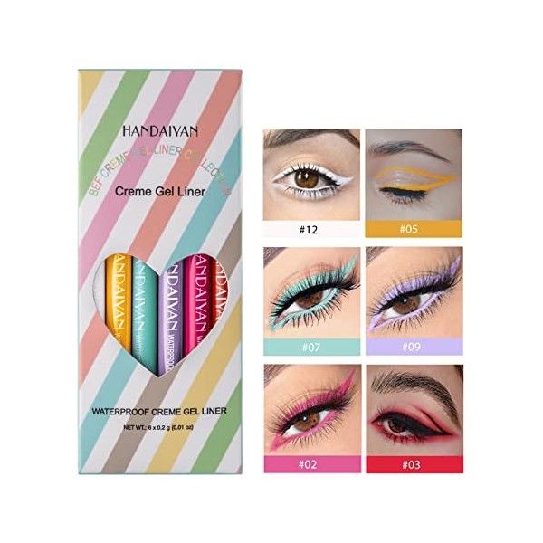 6 Pièces Liquid Eyeliner, Eyeliner Pen, eye liner couleur liquide waterproof mat, crayon pour les yeux colorés hautement pigm