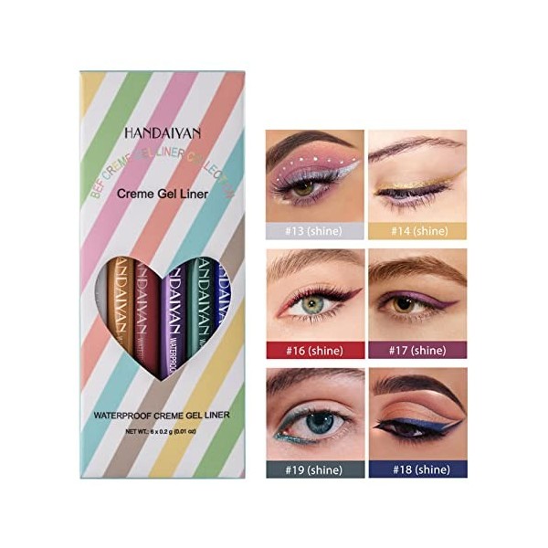 6 Pièces Liquid Eyeliner, Eyeliner Pen, eye liner couleur liquide waterproof mat, crayon pour les yeux colorés hautement pigm