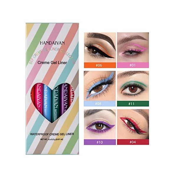 6 Pièces Liquid Eyeliner, Eyeliner Pen, eye liner couleur liquide waterproof mat, crayon pour les yeux colorés hautement pigm