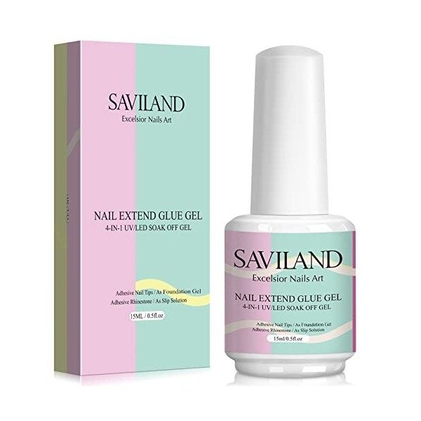 Saviland Colle Faux Ongles 15Ml - Ongles a Coller 4 En 1 Pour Faux Ongles Cure Nécessaire , Gel De Colle à Ongles Pour Faux 