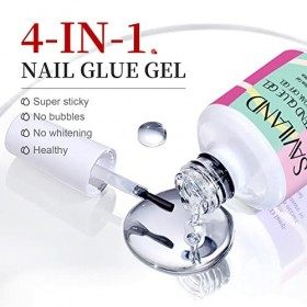 Saviland Colle Faux Ongles 15Ml - Ongles a Coller 4 En 1 Pour Faux Ongles Cure Nécessaire , Gel De Colle à Ongles Pour Faux 
