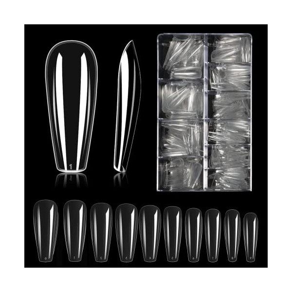 Faux Ongles, Carehabi 500pcs Acrylique Capsules Ongles Transparent Pose Americaine Ongle Avec Valise De Rangement Pour Les St