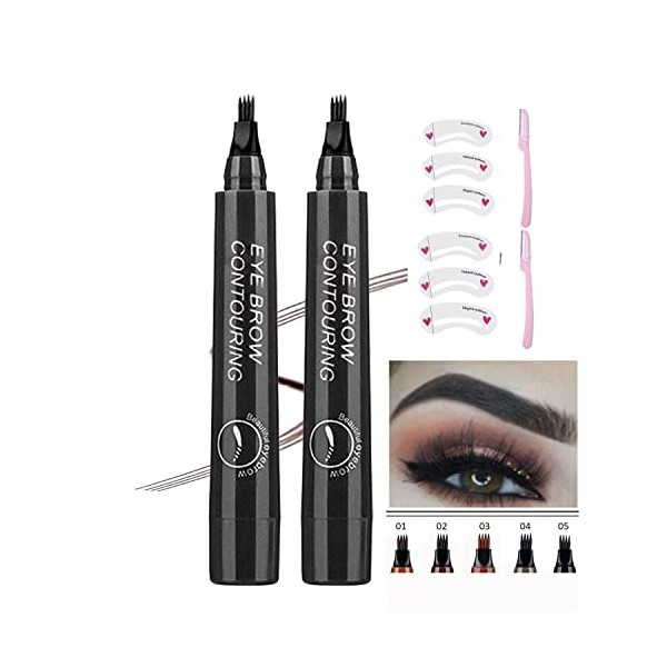 2 Pc Stylo à Sourcils Crayon à Sourcils éTanche 4 Pointes Crayon à Sourcils Liquide Longue DuréE Facile à Porter Maquillage S