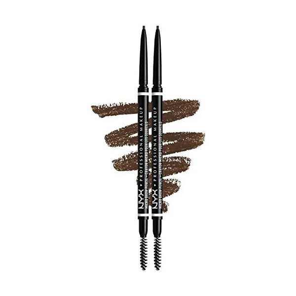 NYX Professional Makeup Crayon à Sourcils Micro Brow, Crayon Ultra-Fin Double-Embout avec Mine Rétractable et Goupillon, Lot 