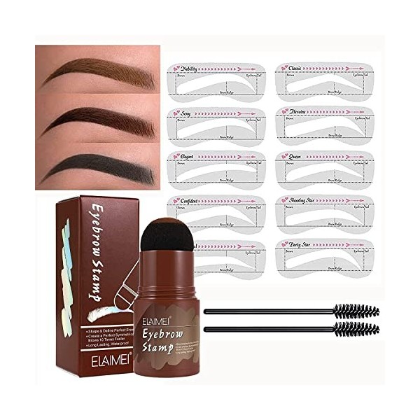 Kit De Tampons à Sourcils – Kit De Mise En Forme De Tampons à Sourcils éTanche, Poudre à Sourcils Avec 2 Pinceaux à Sourcils 