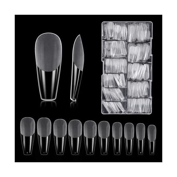 Faux Ongles, Carehabi 500pcs Acrylique Capsules Ongles Transparent Pose Americaine Ongle Avec Valise De Rangement Pour Les St