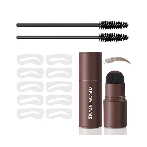 Boobeen Kit de pochoirs à sourcils, kit de pochoirs à sourcils avec applicateur éponge, poudre à sourcils naturelle longue du