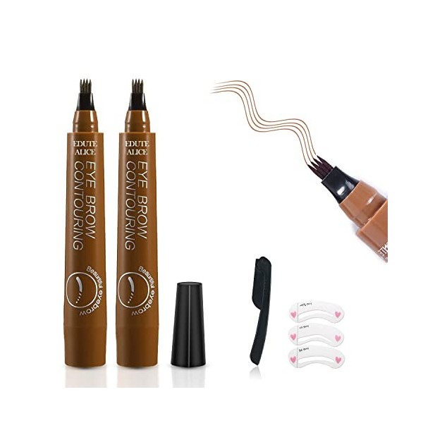 Crayon Sourcil, Ksndurn Crayon Sourcil Waterproof 2 Pièces Marron Foncé - Stylo de Tatouage Pour Sourcils Résistant à Leau A