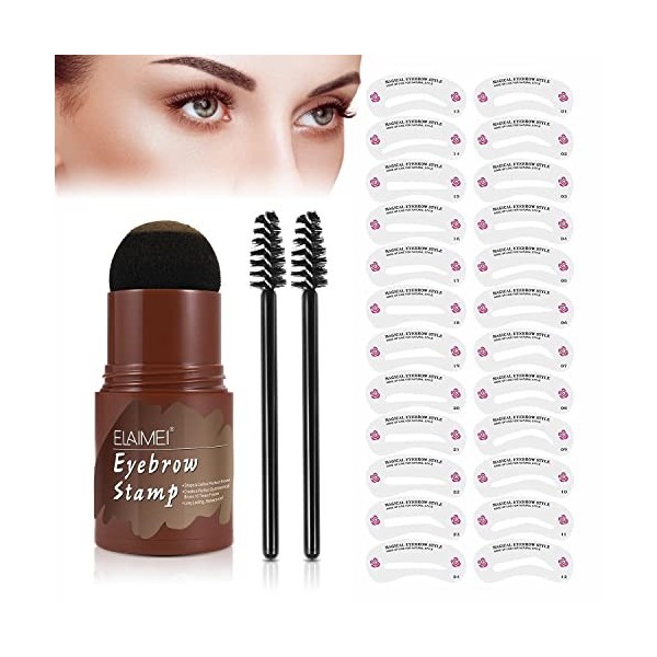 Eyebrow Stamp Kit,ensemble de pochoirs crayons sourcils avec 24 pochoirs sourcils réutilisables et 2 pinceaux à sourcils,colo