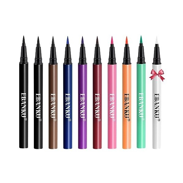 EBANKU Lot de 10 eye-liners liquides mats, eye-liners néon colorés, ensemble de maquillage liquide pour les yeux, haute pigme