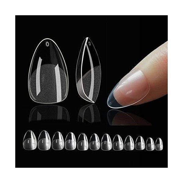 552 PièCes Capsule Americaine Ongle Amande, 12 Tailles Clair Mat Xs Court Tips Kit Faux Ongles Transparent, Pose Americaine P
