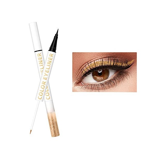 Double Ended Eyeliner Set - Noir & Métallique Liquid Eyeliner Glitter Eyeliner Liquid Sparkling Eyeshadow Imperméable à l’eau