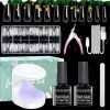 NINGESHOP Kit Pose Americaine Ongles, 12 Tailles Capsule Ongle Kit, 605 Pcs De Longs Ongles à Presser Transparents, Mini Lamp