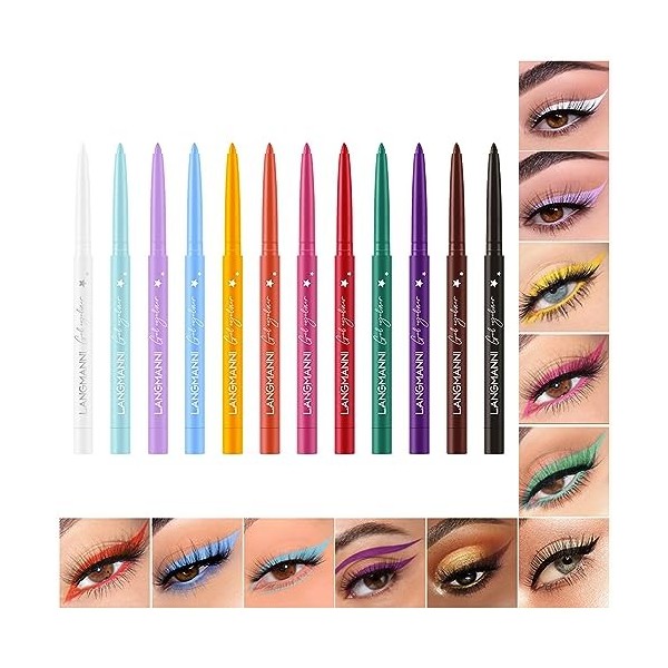 Joyeee Ensemble deye-liner, 12 Couleurs Crayon Eyeliner, Crayon pour Les Yeux Waterproof Longue Durée Hautement Pigmentés, N