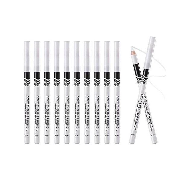 12PCS Crayon Eyeliner Blanc Doux Crayon Eyeliner Fard À Paupières Crayon Étanche Naturel Mat Hypoallergénique Eyeliners Blanc