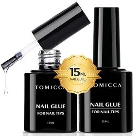 TOMICCA Colle Faux Ongles-Colle Ongle Extra Forte 2PCSx15ml| Colle Ongle Capsule Gel UV,Gummy Base Gel Pour Pose Américaine O