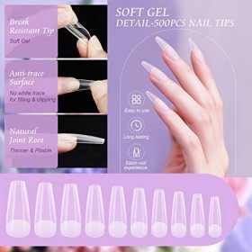 Kit Pose Americaine Ongles，SPTHTHHPY 500 Pcs De Longs Ongles à Presser Transparents，10 Pointes dongles Différentes，Lampe à O