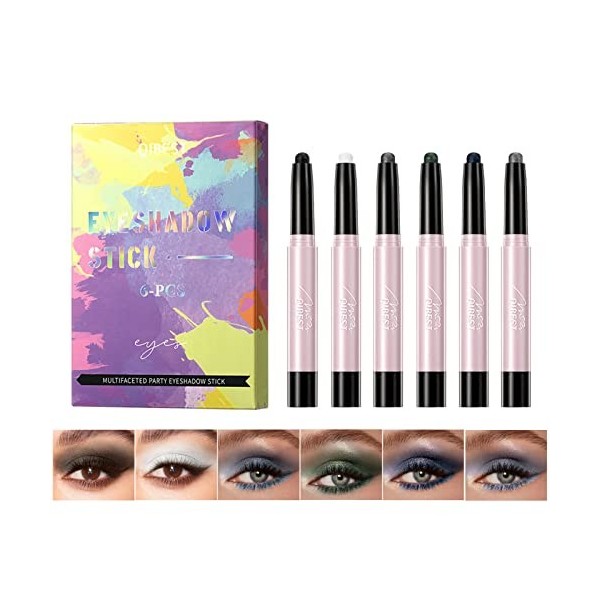 MKNZOME Crayon à Paupières, 6 Couleurs Étanche Fard a Paupiere Stick Bâton de Fard à Paupières Eyeshadow Stick Longue Durée M