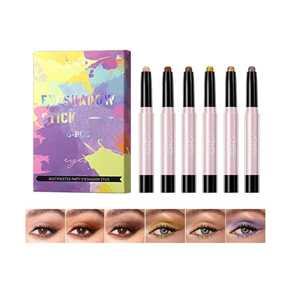 MKNZOME Crayon à Paupières, 6 Couleurs Étanche Fard a Paupiere Stick Bâton de Fard à Paupières Eyeshadow Stick Longue Durée M