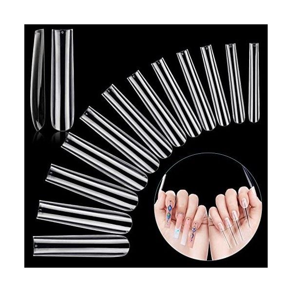 LIONVISON 3XL Faux Ongles Carrés Effilés Extra Longs, 240 Pcs Clairs Carrés Droits Faux Ongles pour Ongles en Acrylique, 12 T