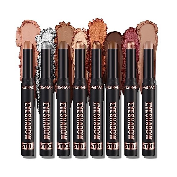 KTouler 8 Pcs Bâton dOmbre à Paupières dOmbre à Paupières Matte, Longue Durée étanche Métallique Eyeshadow Stick