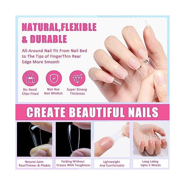 NCKIHRKK Capsule Americaine Ongle Kit, 504 Pièces Ongle Pose Americaine, Faux Ongles Capsules Ongles Americaine avec Mini Lam