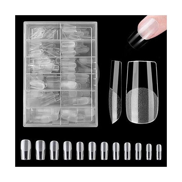 Ongles Americain, ZAHRVIA 420 Pièces Pose Carré Court Faux Ongles en Gel, 12 Tailles Différentes Artificiel Capsules Conseils