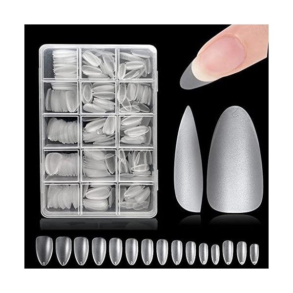 Ongles Americain, ZAHRVIA 420 Pièces Pose Carré Court Faux Ongles en Gel, 12 Tailles Différentes Artificiel Capsules Conseils