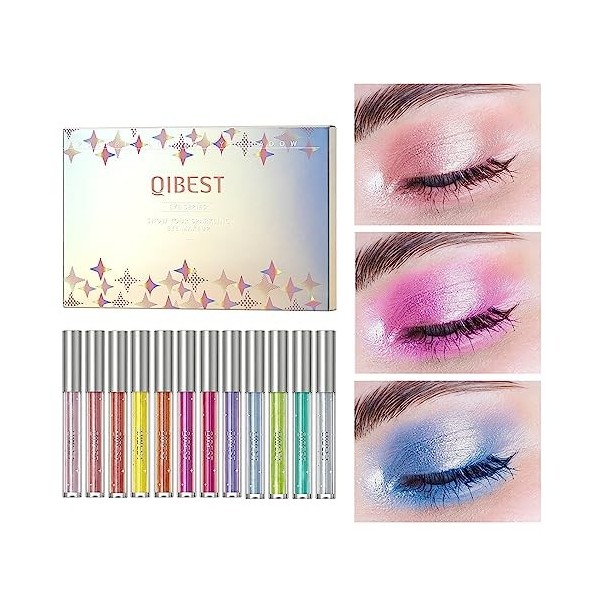 RoseFlower 12Pcs Glitter Liquid Eyeshadow Set, Metallic Shimmer EyeShadow Makeup Kit, pour Créer Des Paillettes Métalliques D